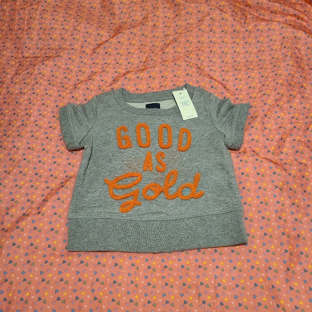 Nwt - Size 6-12 Mos. Baby Gap Good as Gold Crew Neck Short Sleeve Sweatshirt
